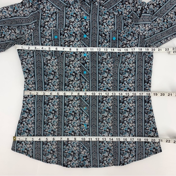 Cruel Black and Teal Floral Paisley Snap Closure Western Rodeo Shirt, Large - Picture 13 of 16